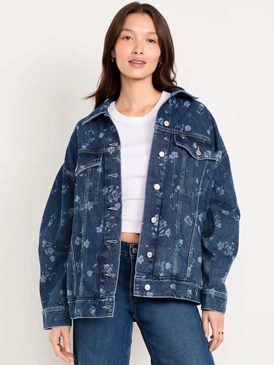 Old Navy Jackets & Blazers - Oversized Floral Print Jean Trucker Jacket